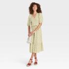 Women's Puff Short Sleeve Smocked Dress - Universal Thread Green Xs Floral Print