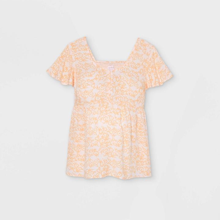 Maternity Floral Print Flutter Short Sleeve Woven Blouse - Isabel Maternity By Ingrid & Isabel Coral