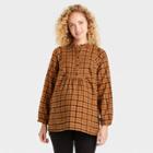 Long Sleeve Brushed Flannel Maternity Blouse - Isabel Maternity By Ingrid & Isabel Brown Plaid