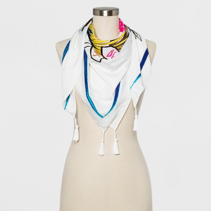 Women's Large Square Scarf With Tropical Print- A New Day White