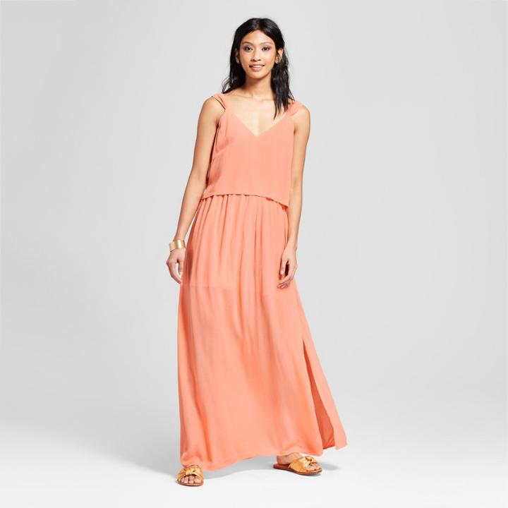 Women's Maxi Dress - Needlework Coral