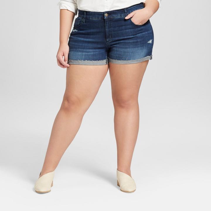 Women's Plus Size Destructed Midi Jean Shorts - Universal Thread Medium Wash