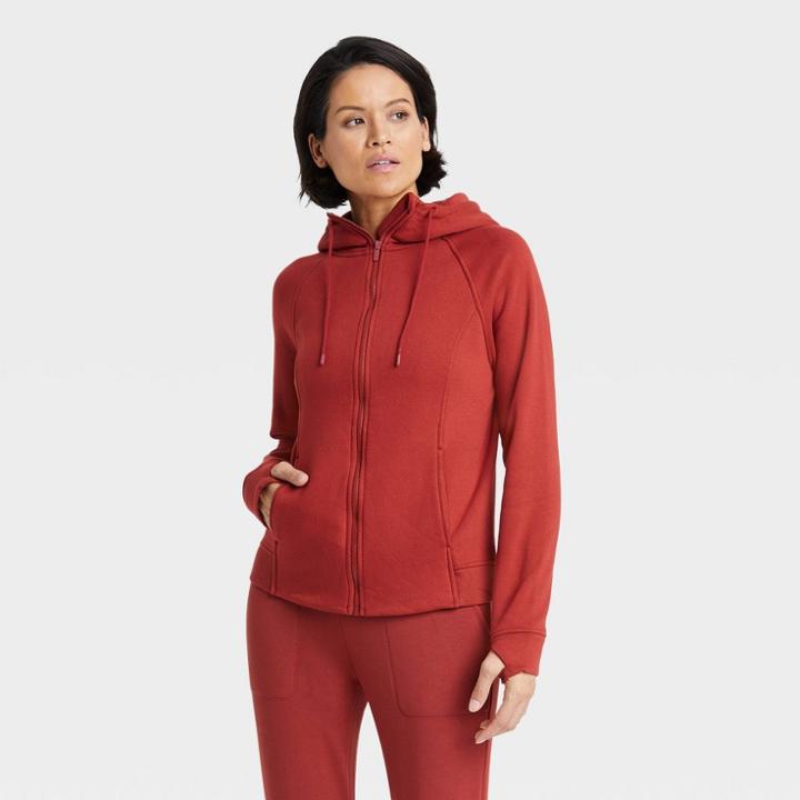 Women's Fleece Full Zip Hooded Sweatshirt - All In Motion Poppy