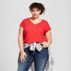 Women's Plus Size Monterey Pocket V-neck Short Sleeve T-shirt - Universal Thread Red