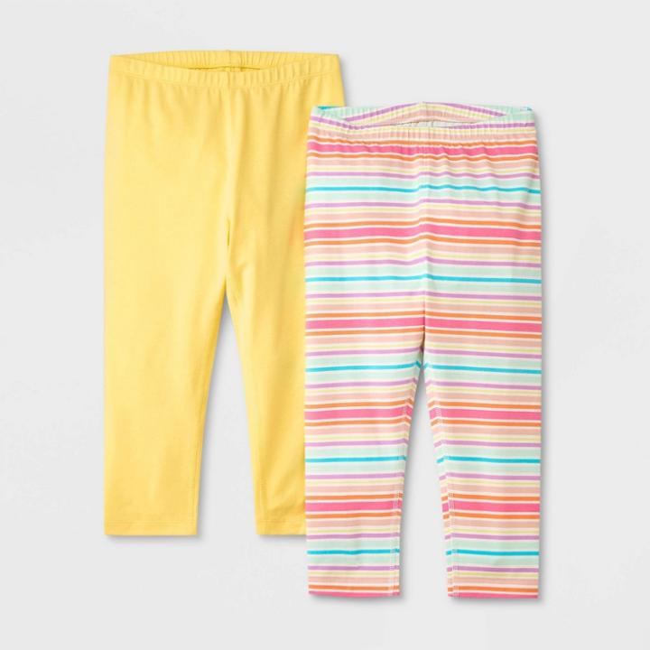 Girls' Adaptive 2pk Capri Leggings - Cat & Jack Yellow/cream