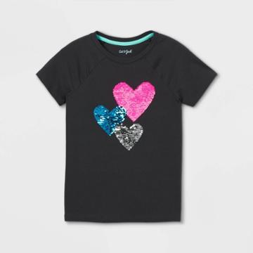 Girls' Flip Sequin Hearts Short Sleeve T-shirt - Cat & Jack Charcoal Gray