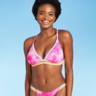 Juniors' Crochet Trim Triangle Bikini Top - Xhilaration Pink Tie-dye D/dd Cup