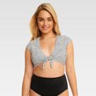 Beach Betty By Miracle Brands Women's Slimming Control Striped Cropped Tie Front Bikini Swim Top - White/black