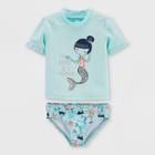 Petitebaby Girls' 2pc Short Sleeve Mermaid Rash Guard Set - Just One You Made By Carter's Blue