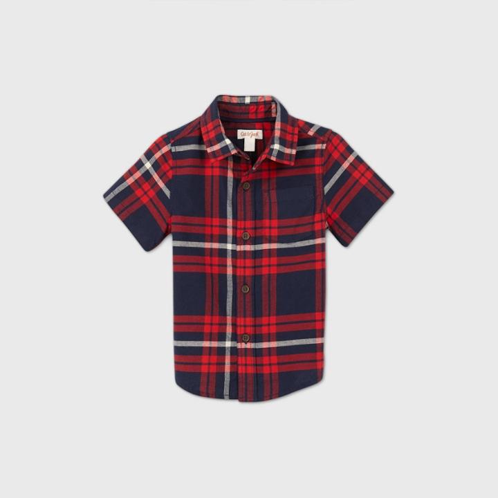 Toddler Boys' Short Sleeve Woven Plaid Button-down Shirt - Cat & Jack Red