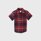Toddler Boys' Short Sleeve Woven Plaid Button-down Shirt - Cat & Jack Red