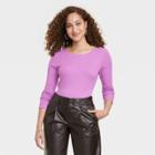 Women's Long Sleeve Ribbed T-shirt - A New Day Purple