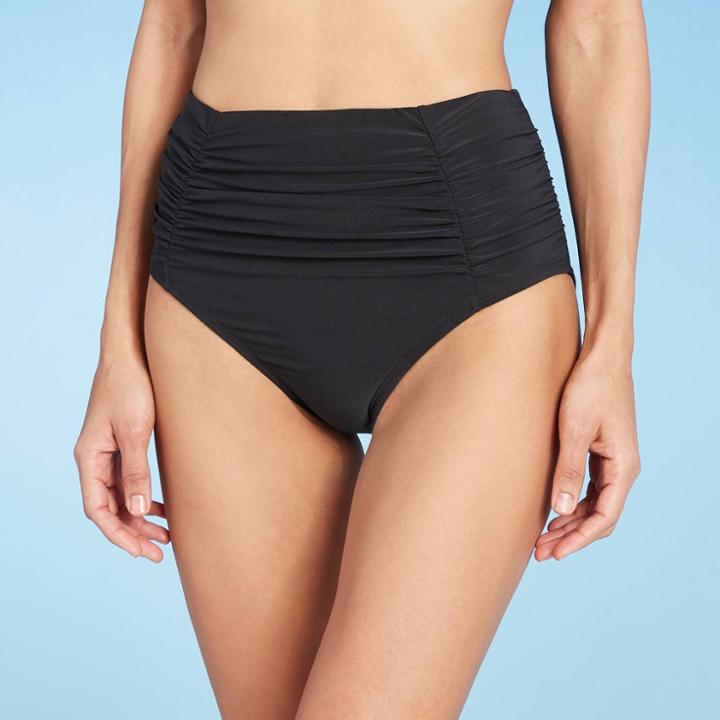 Women's Shirred Swim Briefs - Aqua Green Black