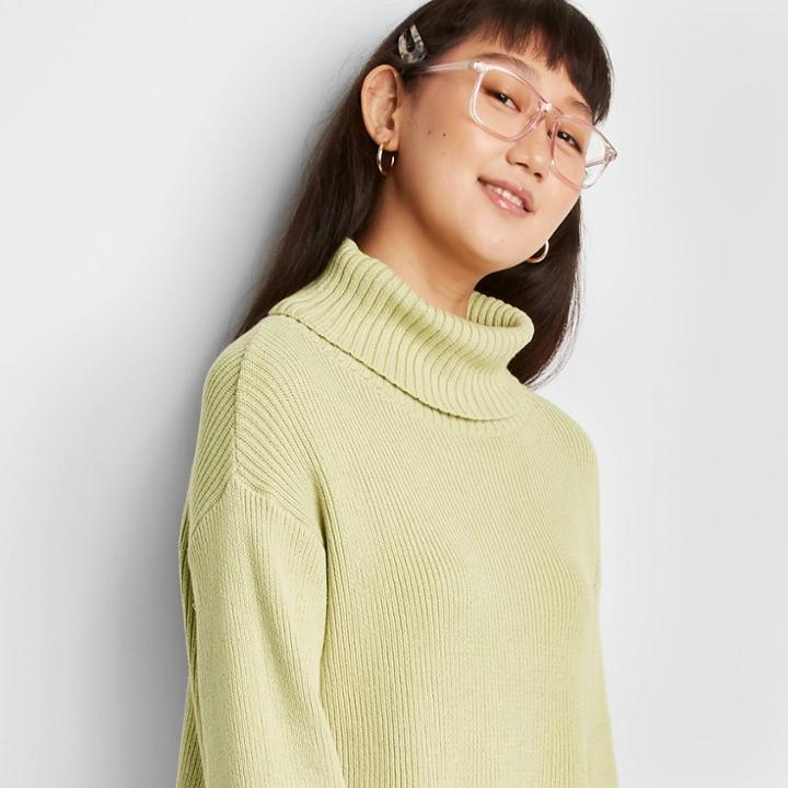 Women's Turtleneck Cropped Pullover Sweater - Wild Fable Green