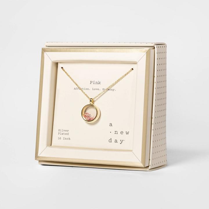 Boxed Silver Plated Shaker With Crystals Pendant Necklace - A New Day Crystal Rose, Women's, Crystal Pink