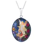 Target Women's Sterling Silver Guardian Angel Pressed Flowers Oval Pendant (18), Size: Small,