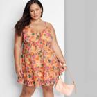 Women's Plus Size Sleeveless Tiered Babydoll Dress - Wild Fable Peach Orange Floral