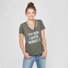 Women's Short Sleeve Top Bun Coffee Handle It Graphic T-shirt - Grayson Threads (juniors') Olive