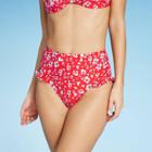 Women's High Leg High Waist Ruffle Bikini Bottom - Xhilaration Red Floral