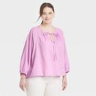 Women's Plus Size Raglan Long Sleeve Tie-front Top - A New Day Purple
