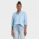 Women's Long Sleeve Boyfriend Fit Linen Button-down Shirt - Universal Thread Blue