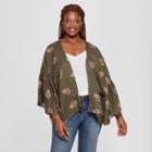 Women's Plus Size Woven Patterned Flounce Sleeve Kimono Jacket - Universal Thread Olive (green)