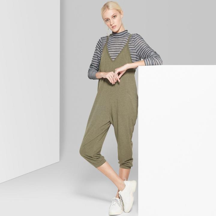 Women's Strappy V-neck Cropped Knit Jumpsuit - Wild Fable Olive