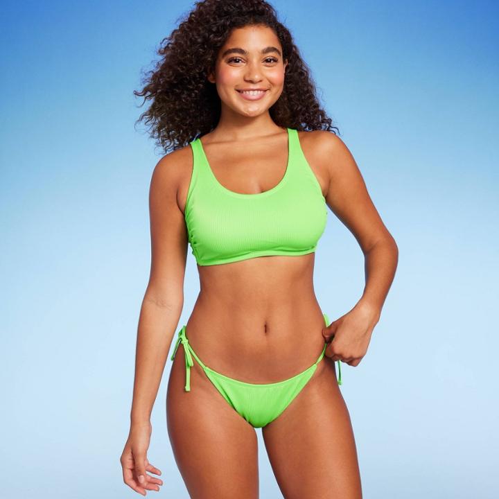 Women's Ribbed Bralette Bikini Top - Wild Fable Green D/dd Cup