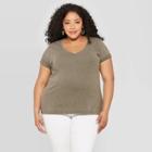 Women's Plus Size Short Sleeve V-neck Pocket T-shirt - Universal Thread Olive (green)