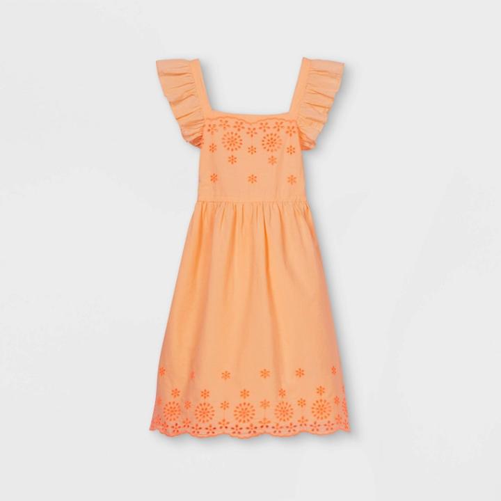 Girls' Short Flutter Sleeve Embroidered Woven Dress - Cat & Jack