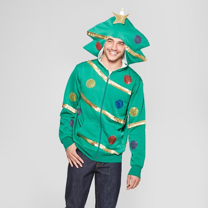 Mad Engine Men's Ugly Holiday Fleece Extreme Tree Trim Long Sleeve Sweatshirt - Green