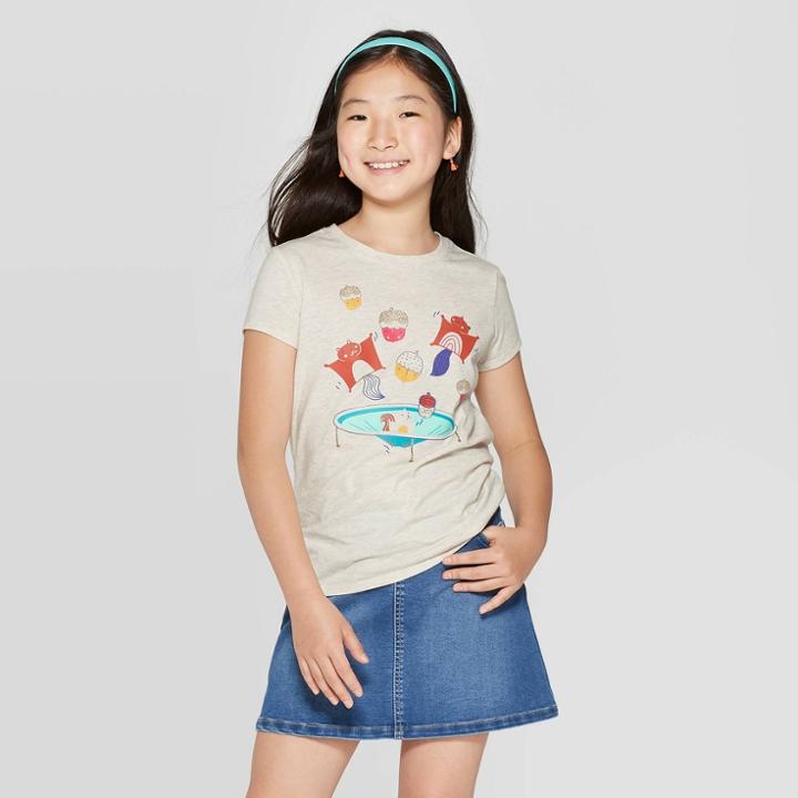 Girls' Short Sleeve Flying Squirrels Graphic T-shirt - Cat & Jack Oatmeal Heather