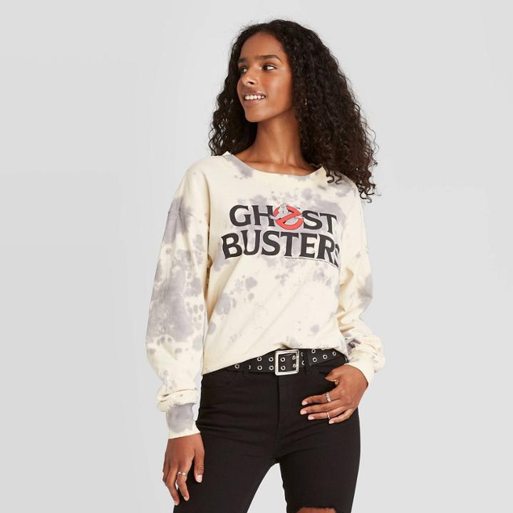 Women's Ghostbusters Long Sleeve Halloween Graphic T-shirt - Cream