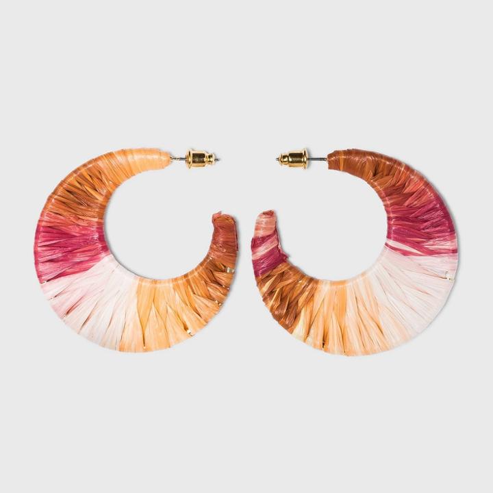 Ombre Raffia Woven Hoop Earrings - A New Day Red