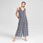 Women's Floral Double V -neck Wide Leg Jumpsuit - K By Kersh Navy/white