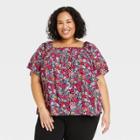 Women's Plus Size Flutter Short Sleeve Ruffle Top - Knox Rose Navy Floral