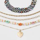 Girls' 5pk Choker And Necklace Set With Beaded Flowers And Heart Pendant - Art Class , One Color