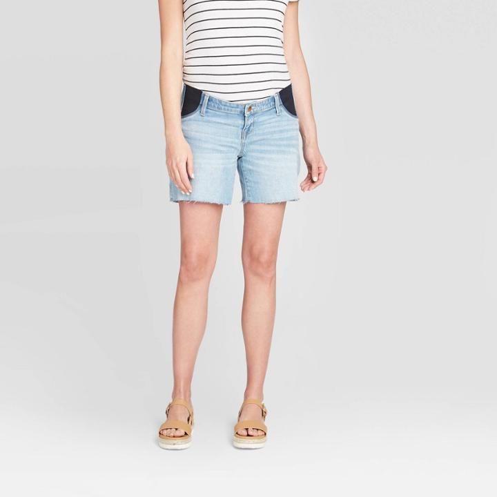 Maternity Inset Panel Boyfriend Jean Shorts - Isabel Maternity By Ingrid & Isabel Light Blue