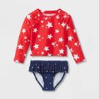 Baby Girls' Star Print Long Sleeve Rash Guard Set - Cat & Jack 12m, Blue/red/white