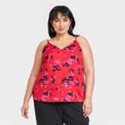 Women's Plus Size V-neck Cami - A New Day Red Floral Print