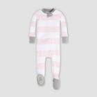 Burt's Bees Baby Baby Girls' Rugby Stripe Organic Cotton Snug Fit Footed Pajama - Pink