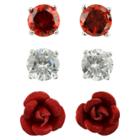 Target Cubic Zirconia Studs And Flower Earrings Set Of 3 - Red,