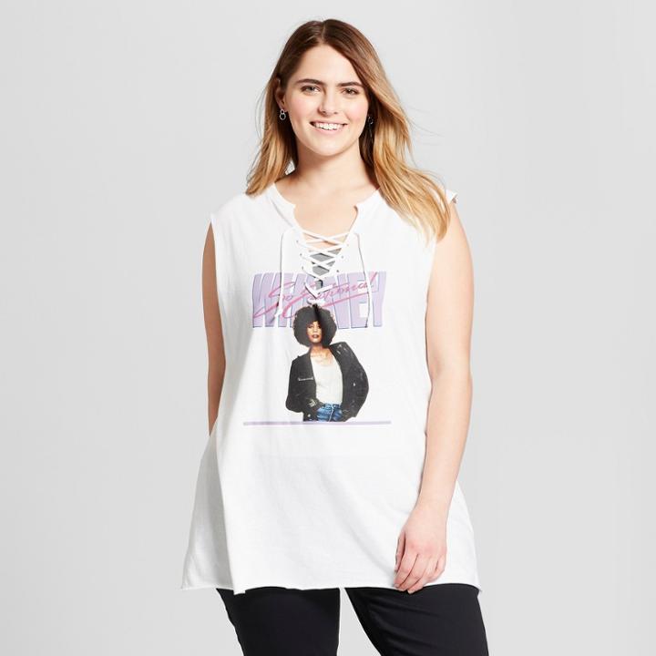 Bravado Women's Whitney Houston Plus Size Lace-up Graphic Tank Top (juniors') White