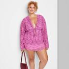 Women's Plus Size Long Sleeve Tie-front Top - Wild Fable Pink Geometric Print
