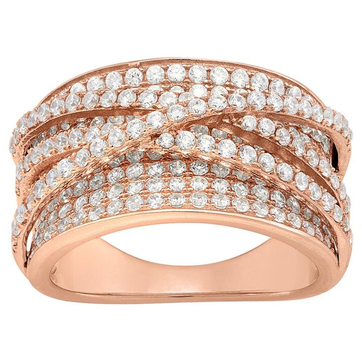 Tiara 2.15 Ct. T.w. Curved X Cubic Zirconia Ring In 14k Gold Over Silver - (10), Girl's, Rose