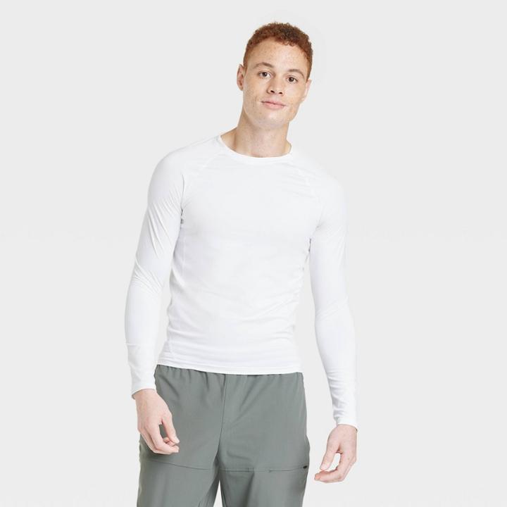 Men's Fitted Long Sleeve Athletic Top - All In Motion White