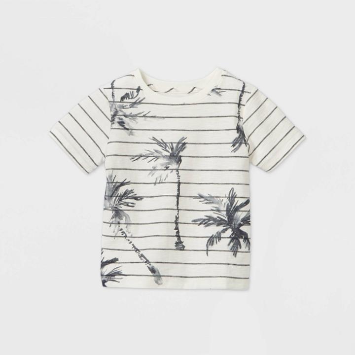 Petitetoddler Boys' Short Sleeve Striped Palm Tree Graphic T-shirt - Art Class White