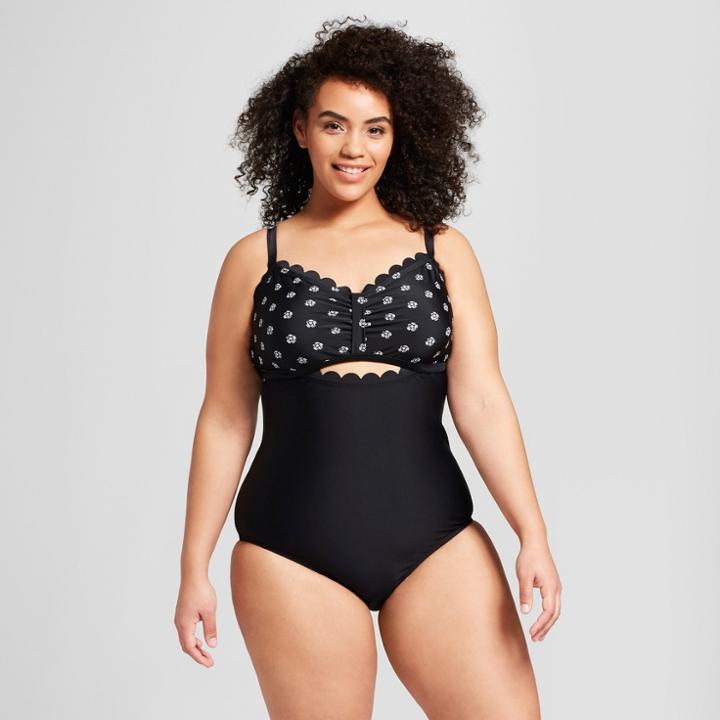 Costa Del Sol Women's Plus Size Scallop Cut Out One Piece - Black X
