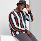 Adult Extended Size Striped Regular Fit Crewneck Long Sleeve T-shirt - Original Use Gold/stripe