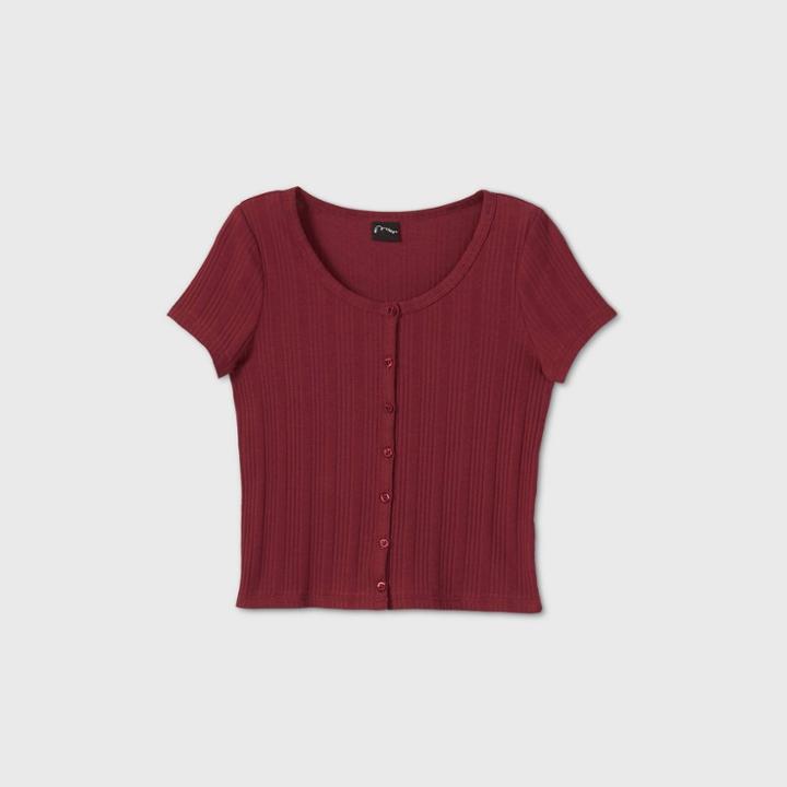 Girls' Short Sleeve Button-front Ribbed T-shirt - Art Class